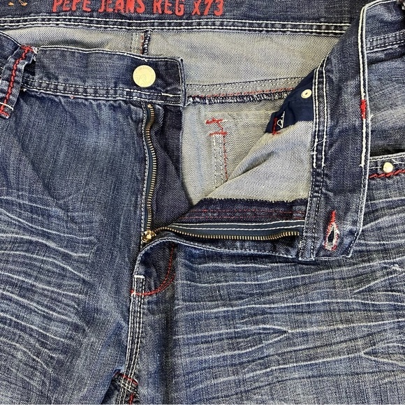 Pepe Jeans London Dark Wash Relaxed Jeans Jewel Studded Cross Grunge Worn 44x33 - Picture 14 of 16